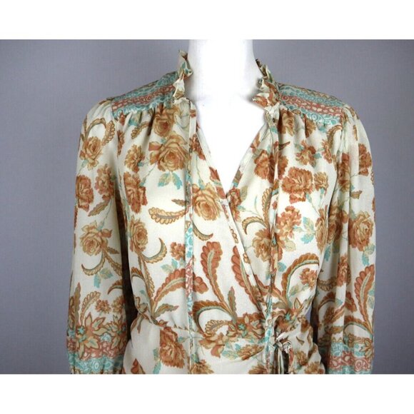 DRESS FORUM LOS ANGELES - WOMEN'S BOHO FLORAL PRINT LONG SLEEVE RUFFLE DRESS - S - Picture 4 of 9